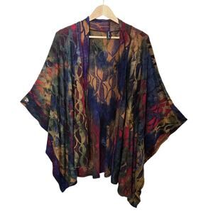 Sacred Threads Open Front Cape Jacket Abstarct Jacket Lagenloook Boho L/XL